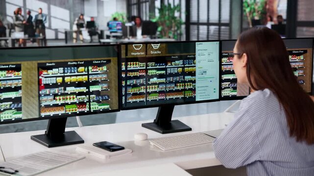 Retail Manager Carefully Arranges Products On Shelves