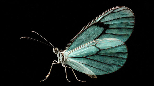 Close-Up of a Green Butterfly with Translucent Wings