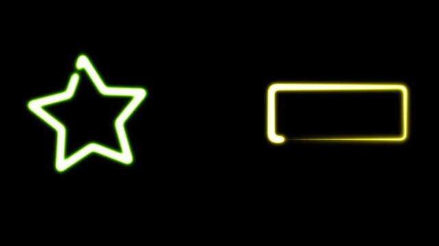 Neon Glowing Star and Rectangle Shapes with Vibrant Color Transition Seamless Loop