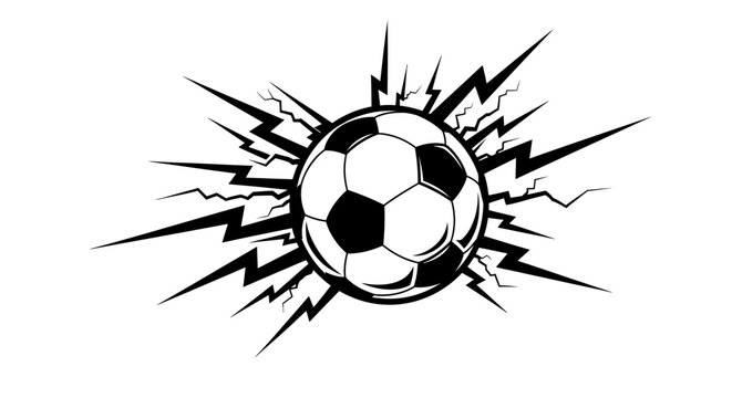Soccer Ball Explosion: An illustration of a soccer ball bursts forth with energetic lightning bolts, capturing the raw power and dynamism of the sport.