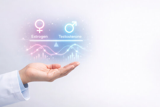 Hormone balance concept hrt estrogen testosterone hand