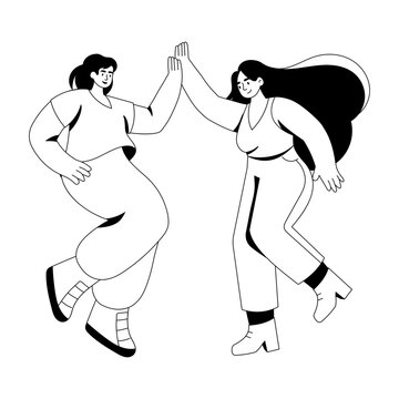 A glyph style illustration showing characters giving a high five
