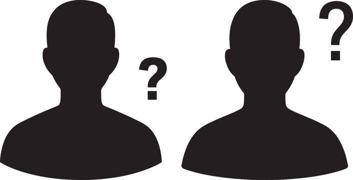 Anonymous user profile silhouettes with question marks symbolizing unknown identity missing person or privacy question mark social media profile icon anonymous silhouette identity uncertainty