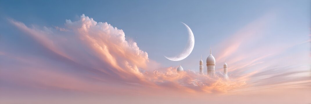 Dreamy mosque in clouds fantasy spiritual landscape