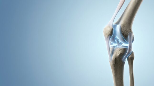 Detailed 3D rendering of the human knee joint anatomy with ligaments and cartilage