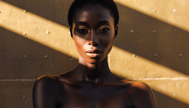 A portrait of a woman with dramatic lighting and shadows.