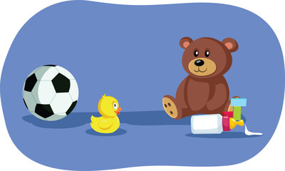 Fototapeta premium Group of Toys for Girls and Boys Vector Illustration. Collection of classical toys and early childhood essentials 