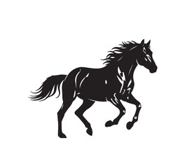 Obraz premium Dynamic black silhouette of a majestic horse in full gallop, capturing its power and wild spirit. This iconic equine illustration embodies freedom and speed