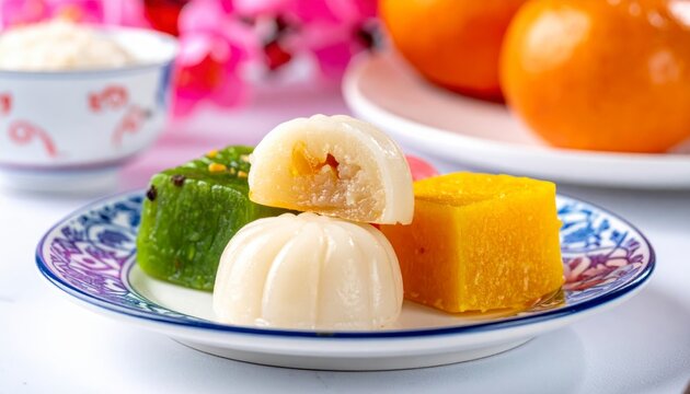 Assortment of Traditional Nian Gao Rice Cakes Displayed on a Plate