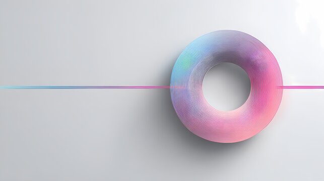 Futuristic Torus Wireframe with Linear Pulse Line Background in Blue and Pink Gradients Representing Data Flow and Tech Connection