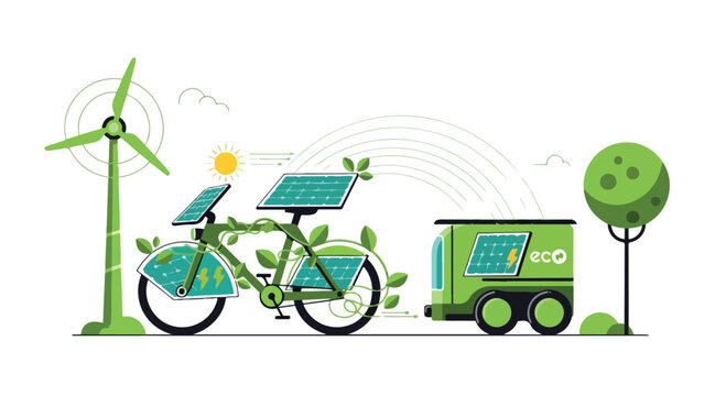 Wind turbine and solar powered bicycle promote renewable energy and sustainable transport for a greener future