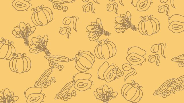 Autumn Harvest Pattern Animated Pumpkin Sketches.