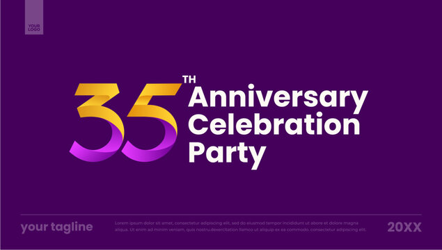 35th anniversary celebration party purple gradient logo banner template