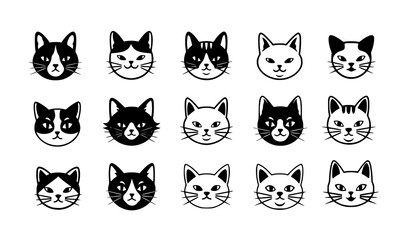 Fototapeta premium Cute black and white cat UI icons vector set with modern cartoon pet app design