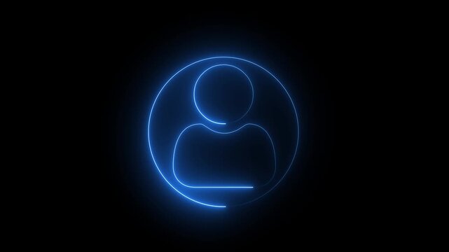 Glowing neon person sign, outline round avatar pictogram in vivid color. neon icon of user in flat style, person icon, user icon illustration. User profile login or