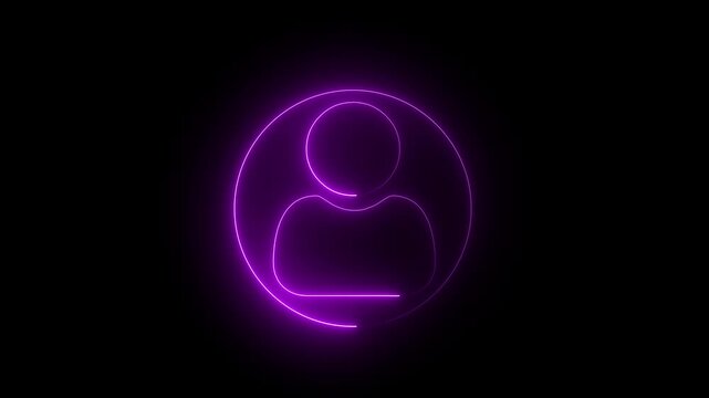 Glowing neon person sign, outline round avatar pictogram in vivid color. neon icon of user in flat style, person icon, user icon illustration. User profile login or