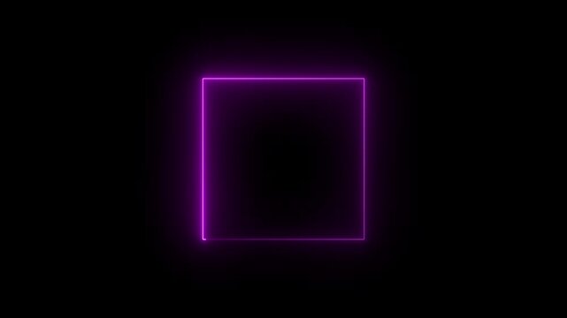 glowing neon square rectangle picture frame icon animation shape frame rotation footage round border frame movement photo frame neon box sign symbol with on a black background