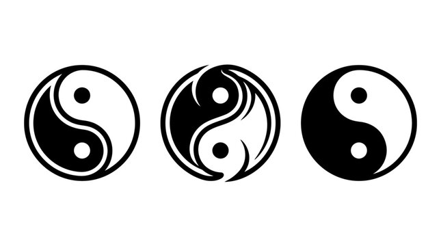 Three Vector Yin Yang Symbols in Black and White