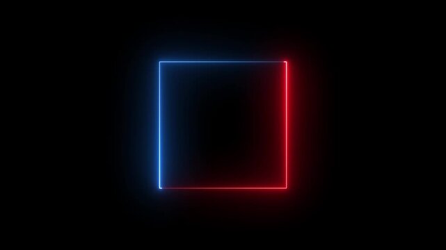 glowing neon square rectangle picture frame icon animation shape frame rotation footage round border frame movement photo frame neon box sign symbol with on a black background