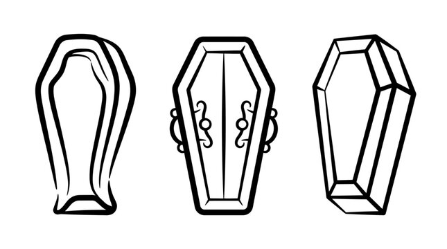 Set of Three Stylized Coffins in Black and White