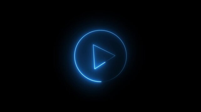 Video, audio play baton icon animation. Glowing neon play baton with play baton inside circle on background..
