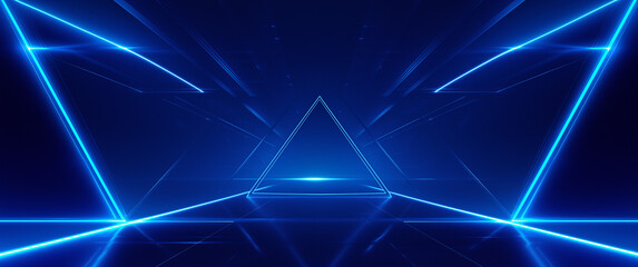 Fototapeta premium Neon Geometry: A futuristic perspective plunges into a luminous tunnel of vibrant blue neon, with clean lines that suggest forward motion. An artful display of light, shadow, and minimalist design.