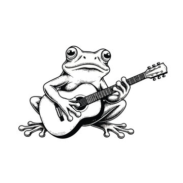 Frog Playing Acoustic Guitar Sitting Down.