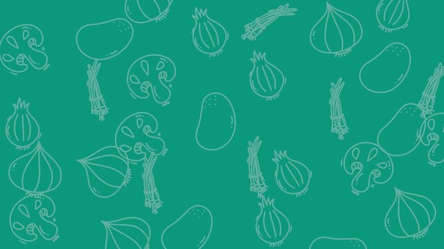 Vegetable Sketch Pattern Teal Background Video Clip.