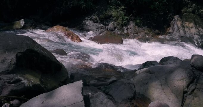 Fast River Current Over Rocks &ndash; Strong Water Movement