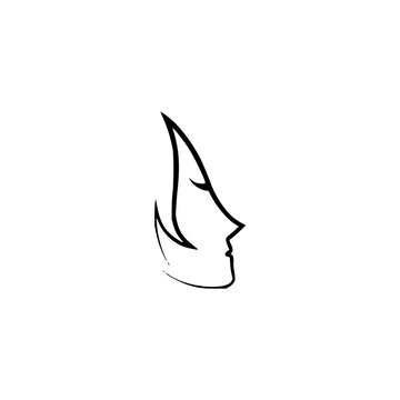 Minimalist line art portrait of a woman's profile, elegant and abstract, suitable for beauty and fashion branding