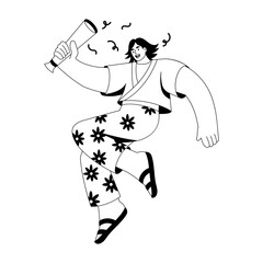 Obraz premium A glyph style illustration depicting a character holding a confetti 
