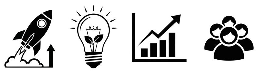 Four business icons depicting growth and innovation for corporate project success © Muhammad