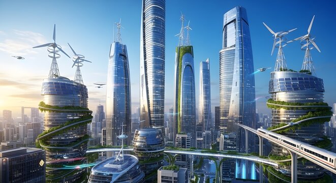 Concepto de ciudad verde inteligente. La conexi&oacute;n de paneles solares a la ciudad necesita energ&iacute;a.
 Energ&iacute;a verde para la ciudad.