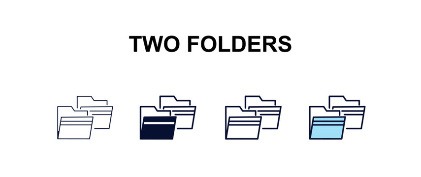 two folders multi-style outline icon set - business concept. Thin line, regular, filled, colored two folders icon