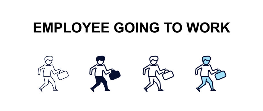 employee going to work multi-style outline icon set - business concept. Thin line, regular, filled, colored employee going to work icon