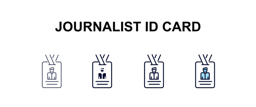 journalist id card multi-style outline icon set - business concept. Thin line, regular, filled, colored journalist id card icon