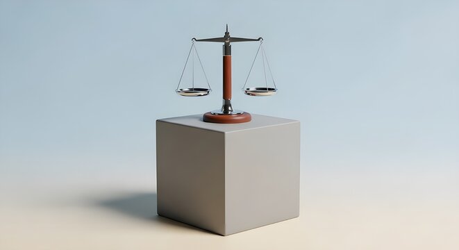 Escalas de justicia en AI Cube para espacio de copia de equilibrio legal.
 representaci&oacute;n 3d
