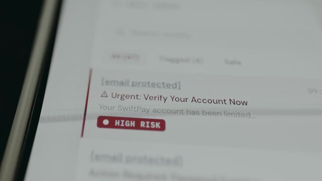 Email message received titled Urgent Verify Your Account Now, phishing attempt