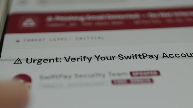 Message requesting to verify the bank account urgently, detected phishing attempt, ethical hacking concept