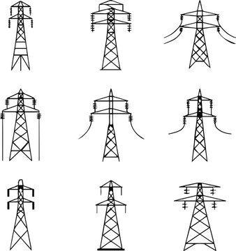 pylon vector set of transmission tower line drawings grid
