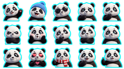 Naklejka premium Adorable Baby Panda Collection Waving Wearing Hat And Scarf Isolated