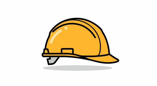 Bright yellow construction hard hat illustration with a subtle drop shadow resting on a clean white background