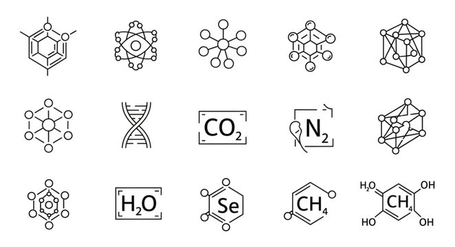 Collection of Chemical Formulas and Molecular Structures Icons.