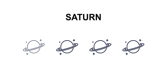 saturn multi-style outline icon set - astronomy concept. Thin line, regular, filled, colored saturn icon © Design_Farm