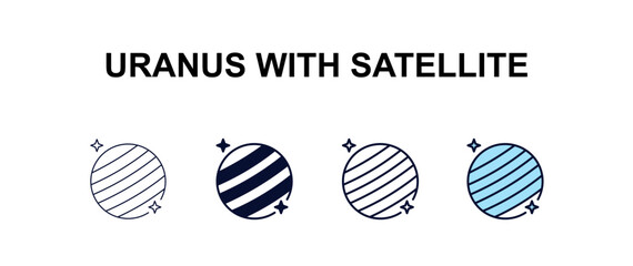 uranus with satellite multi-style outline icon set - astronomy concept. Thin line, regular, filled, colored uranus with satellite icon © Design_Farm