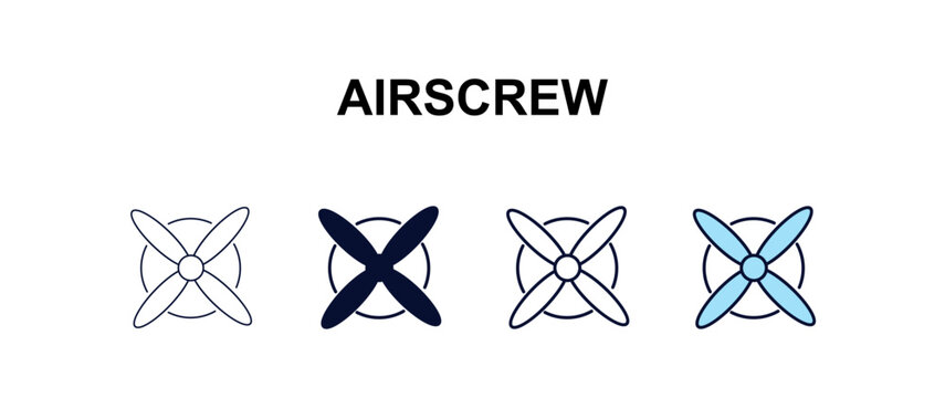 airscrew multi-style outline icon set - astronomy concept. Thin line, regular, filled, colored airscrew icon