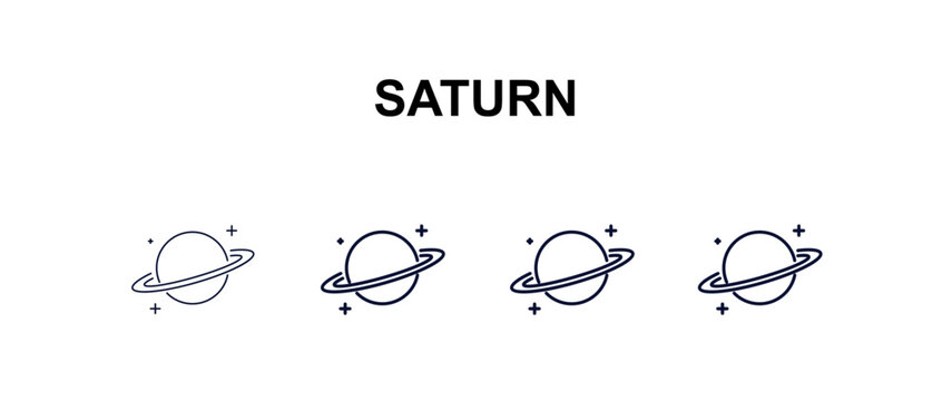saturn multi-style outline icon set - astronomy concept. Thin line, regular, filled, colored saturn icon