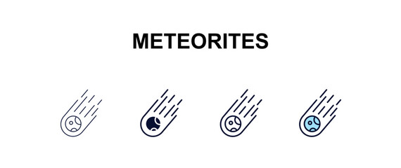 meteorites multi-style outline icon set - astronomy concept. Thin line, regular, filled, colored meteorites icon © Design_Farm