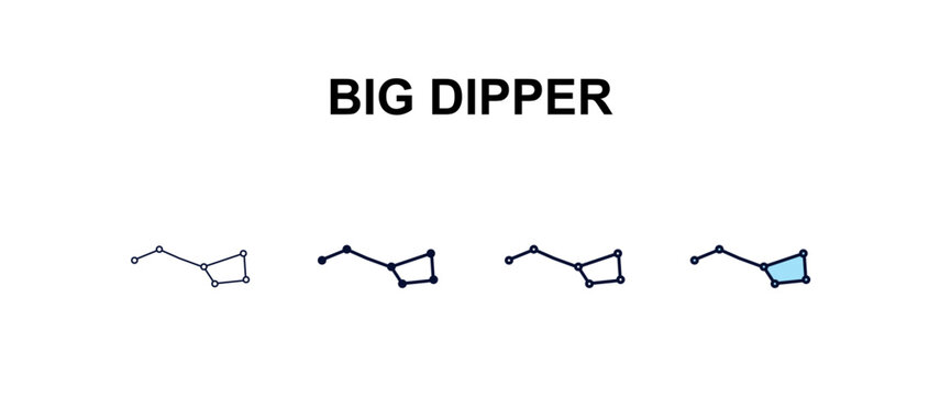 big dipper multi-style outline icon set - astronomy concept. Thin line, regular, filled, colored big dipper icon