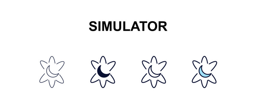 simulator multi-style outline icon set - astronomy concept. Thin line, regular, filled, colored simulator icon